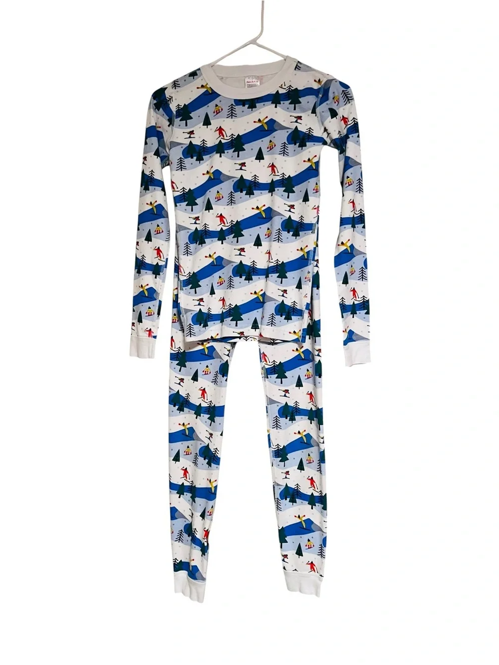 Hanna Andersson White and Blue Ski Print Kids Pajama Set Size 14